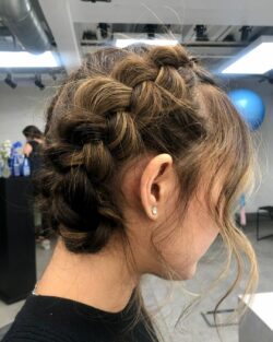 Halo braids styled by Rush are a perfect Christmas hair style.