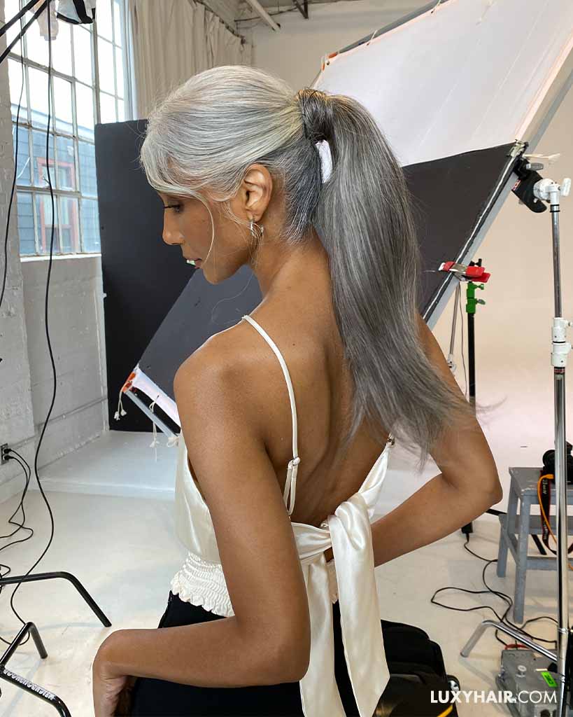 gray hair ponytail