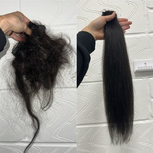 matted hair extension before and after